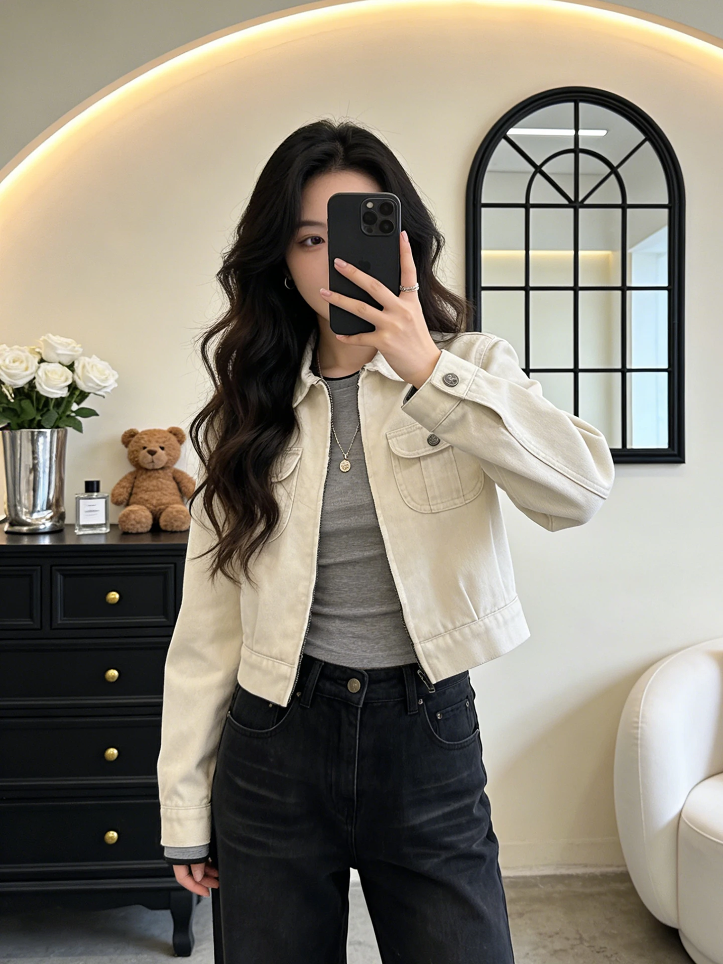 

Корейская джинсовая куртка с двойной молнией и застежкой на плече, женская, укороченная, приталенная, весенняя новинка