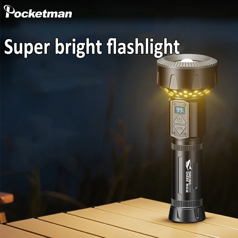 High Lumens Aluminum Alloy Tactical Flashlight Type-C USB Rechargeable 8 Modes LED Torch Outdoor Waterproof Flashlights