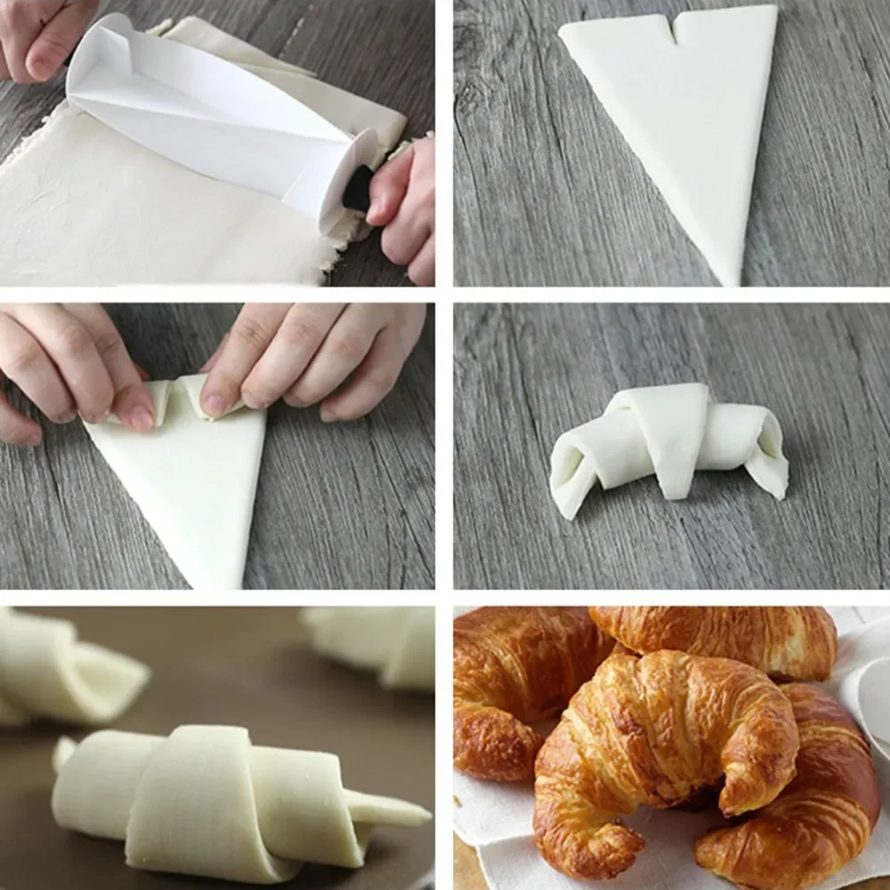 Croissant Cutter Roller com alça de plástico, Rolling Cutter para fazer pão, Faca de massa triangular, Ferramentas de cozinha