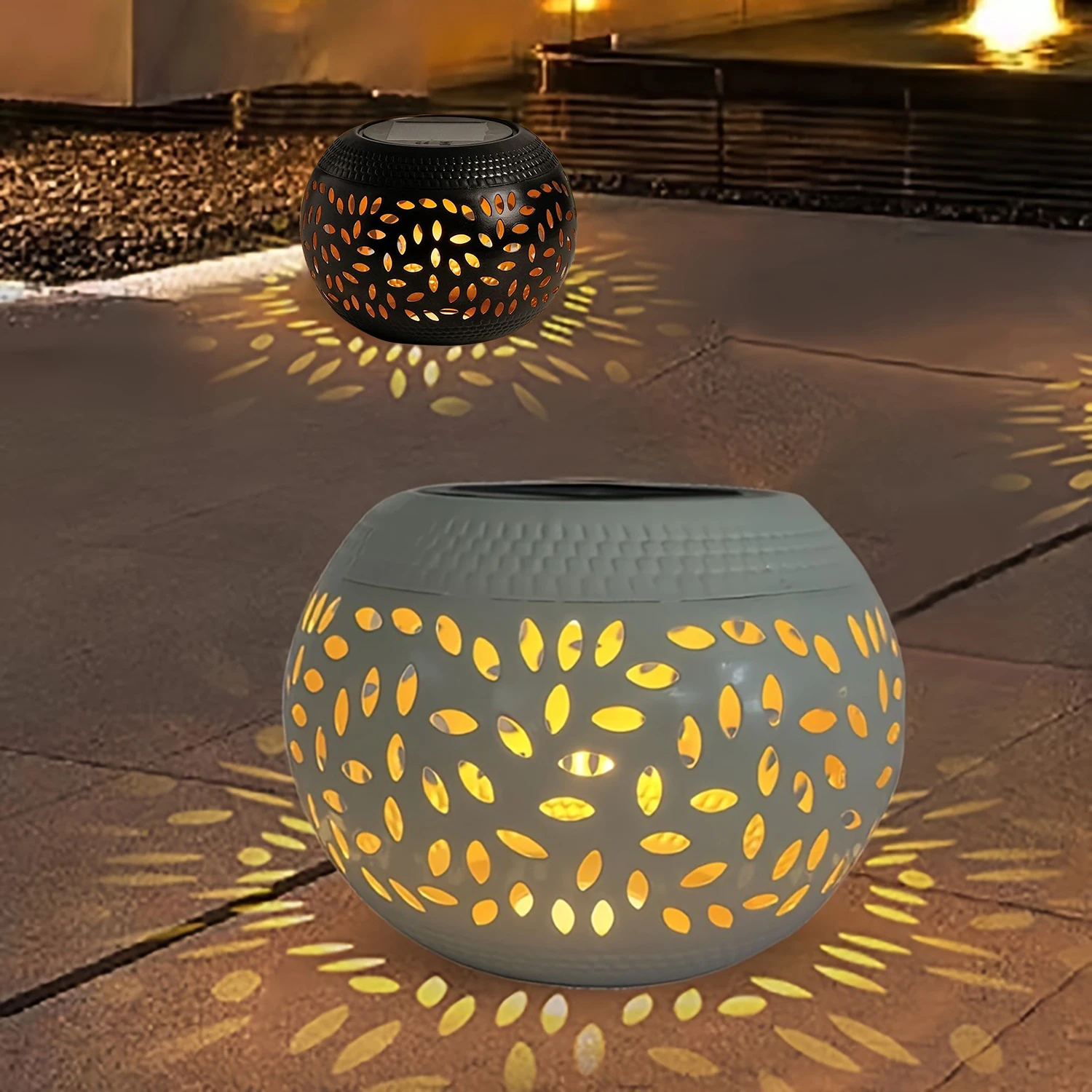 1pc Solar LED Garden Lantern - Elegant Metal Elliptical Lantern Solar, Waterproof with Shadow Projection for Outdoor Patio