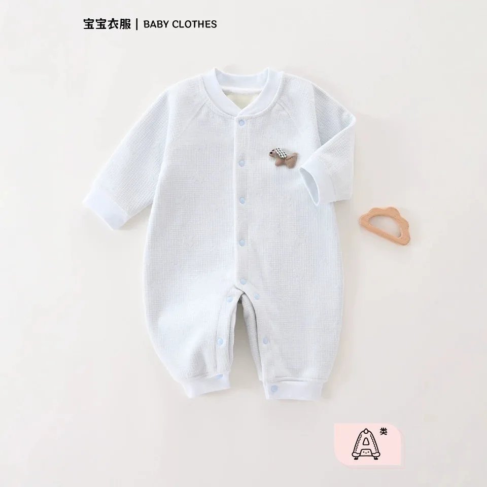 Somenie Baby One-piece Autumn/winter Newborn Clothes with Fleece and Thickened Long Sleeves Warm Baby Crawl Clothes Hari Pajamas