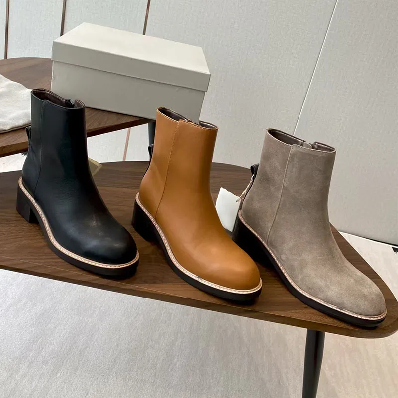 جديد جلد الغزال حذاء من الجلد سلسلة نسائية سلسلة حبة كعب مربع أحذية امرأة جولة تو دراجة نارية أحذية بوت قصيرة النساء بوتاس #6