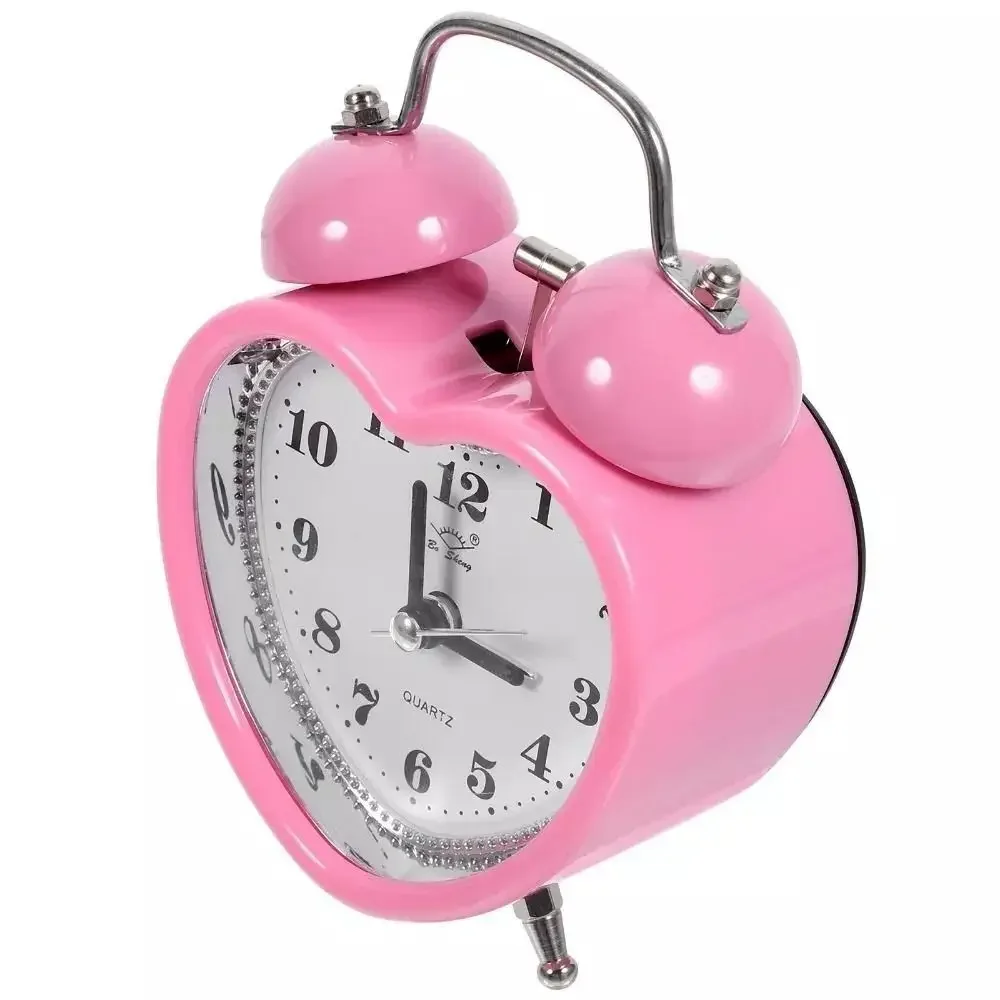 Heart Shape Alarm Clock Night Light Creative Snooze Wake  Clocks Metal Girls  Ticking Time Clocks