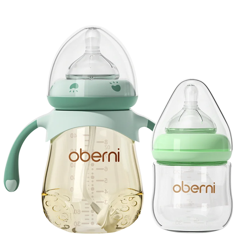 Oberni Baby Bottle Feeding  Set for PPSU + Glass Materials Wide Neck 120ml+240ml  with supper soft  Silicone nipple