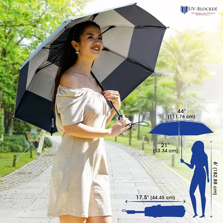 Travel Sun Protection UV Umbrella Auto Open Double Vented Canopy Windproof Sun Umbrella UV Protection 55+ UPF 44 Inch