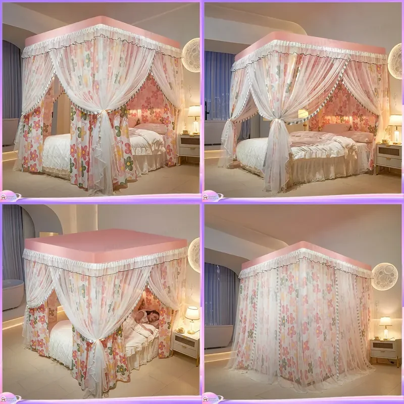 2025 new four-season model three-door floor-to-ceiling bed mantle mosquito net shading and mosquito-proof integrated bed