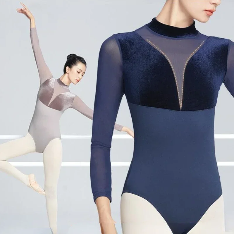 

Long Sleeve High Neck Leotards Ballet Gymnastics Costumes Bodysuit for Dancing Swimsuit Ballerina Clothing Mesh Ballet Dance
