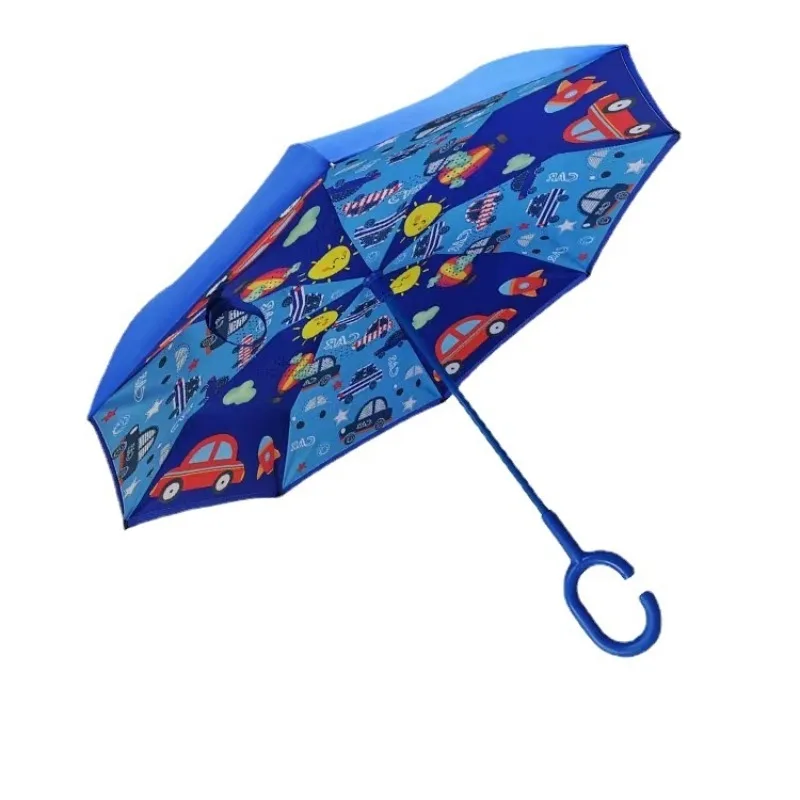 Double-Layer Reverse Umbrella for Children, Non-holding, Long-Handled, Cute Cartoon Rain and Sun, Primary School Students