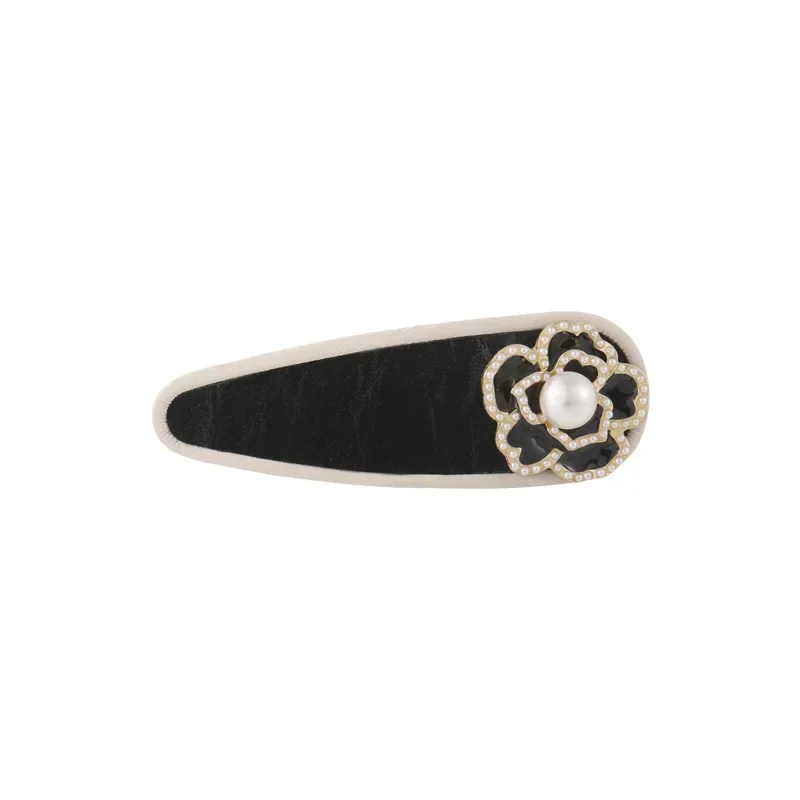 Light Luxury Black White Flower Pearl Broken Hair pin Girl Sweet Cute BB Clip Accessories Headdress