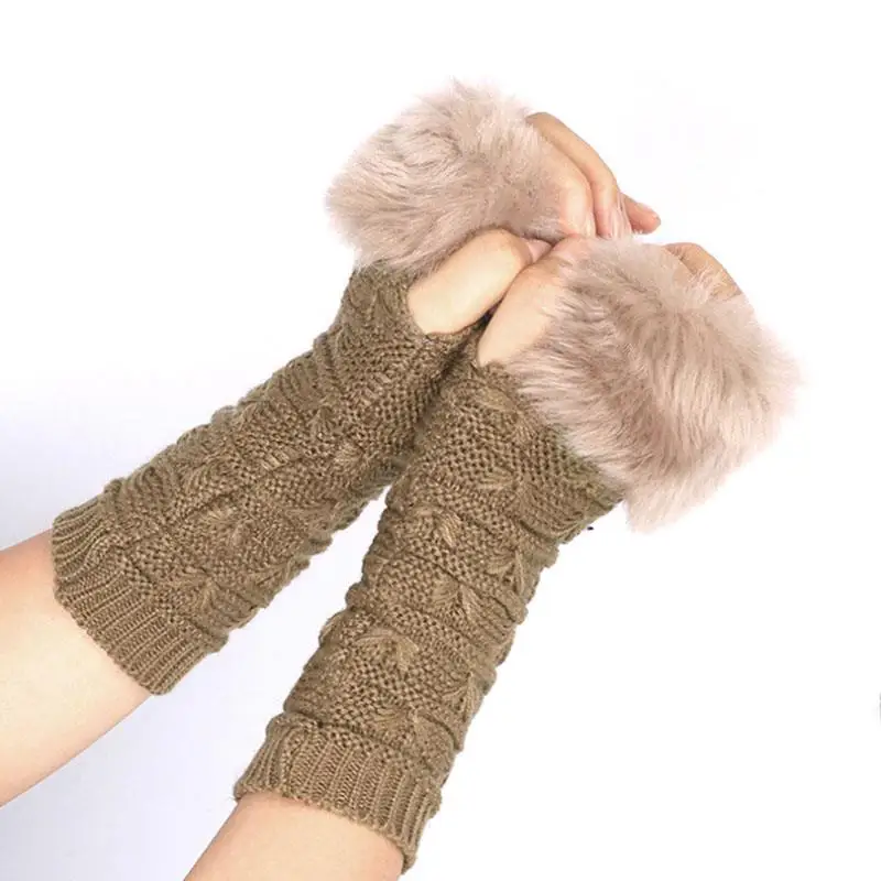 Guantes de medio dedo para mujer, Otoño Invierno, mantienen el calor, tejidos de felpa, mangas de brazo empalmados, bonito y encantador, suave y suave