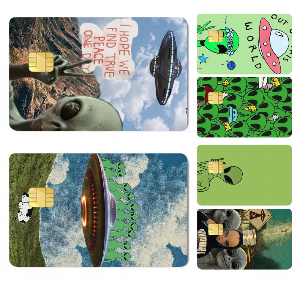 Funny Space UFO alien thing-g Credit Card HD Stickers Easy to replace, change card style anytime as you like