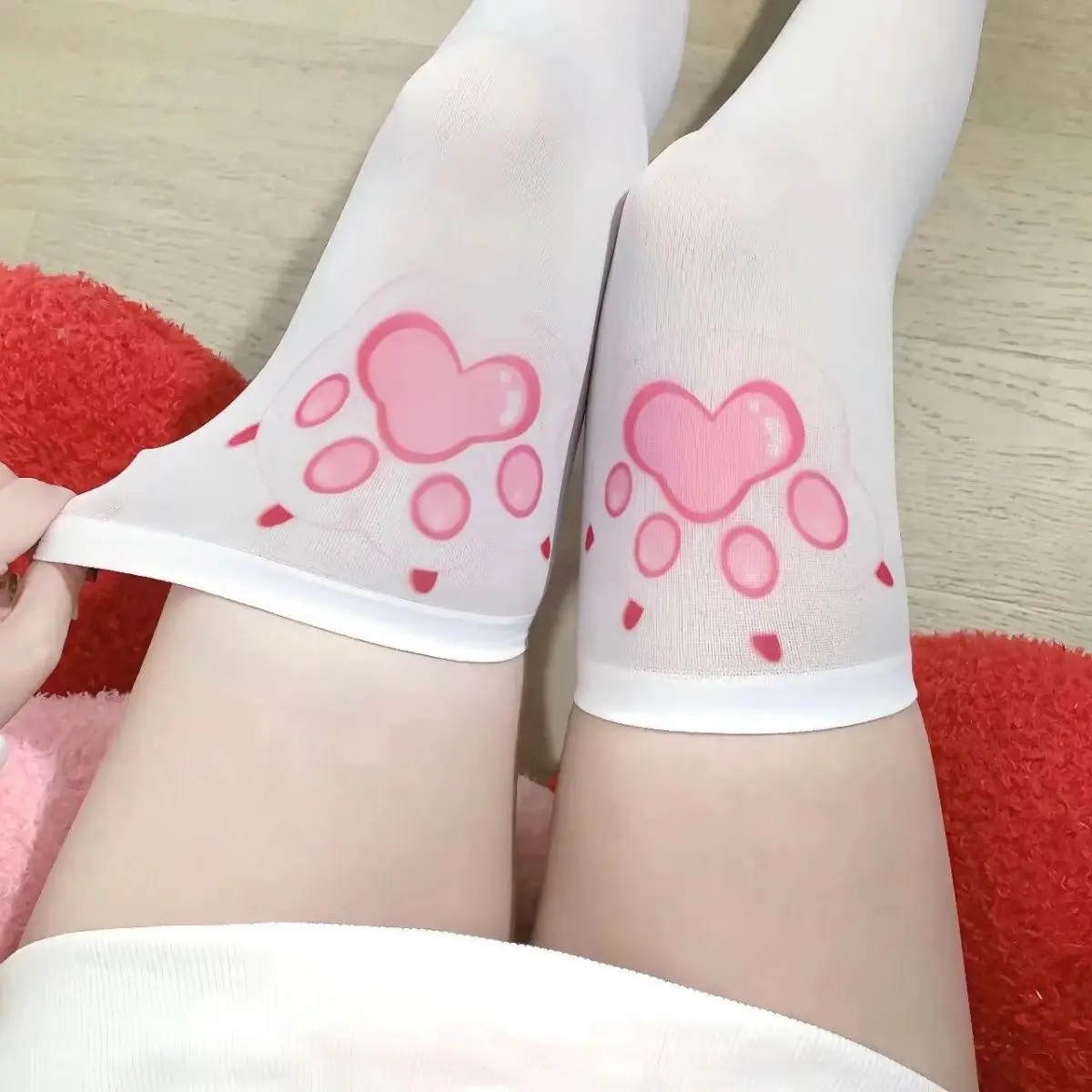 

Kawaii Cat Paw Thigh Socks White Print Long Socks JK Harajuku Expression Over Knee Thigh High Stockings Japanese Cosplay Socks