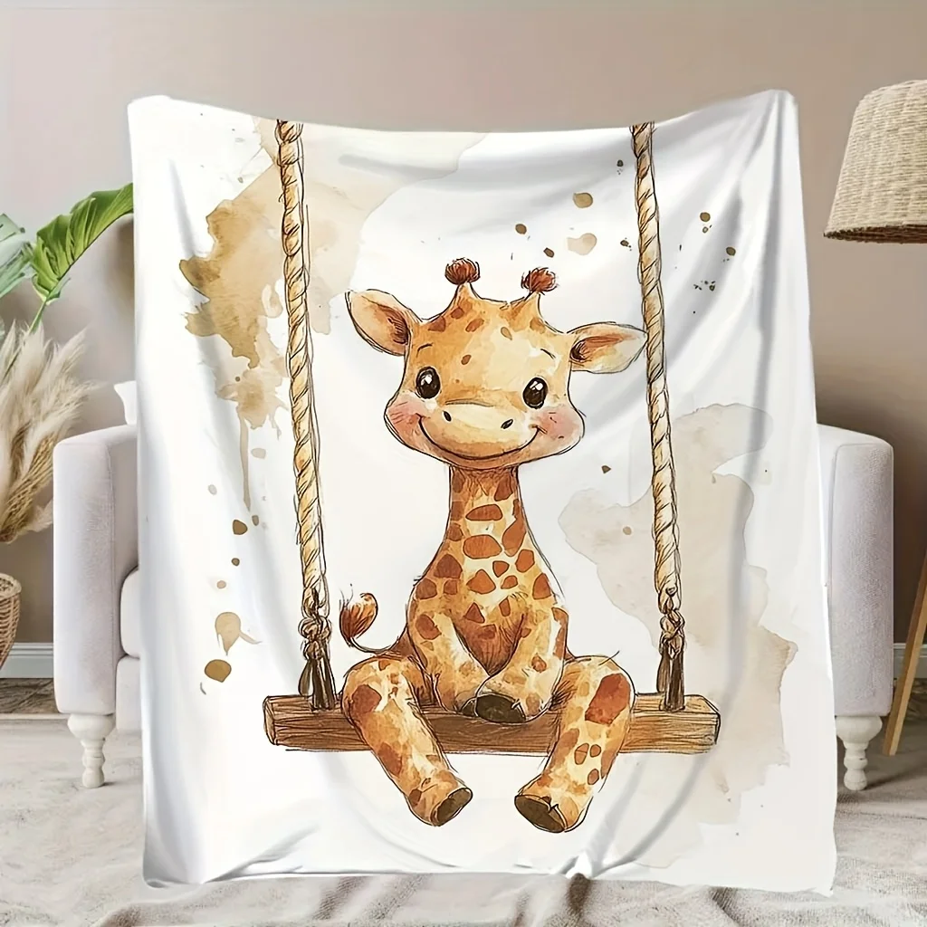 Leopard Print Cartoon Giraffe Throw Blanket for Bedroom Daily Relax Birthday Anniversary Jungle Wildlife Blessing Token