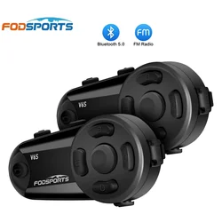 2pcs Fodsports V6S motorcycle intercom bluetooth helmet headset 6 riders 1000m waterproof interphone BT5.0, FM Radio