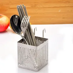 Stainless Steel Chopsticks Fork Spoon Holder Cookware Rack Organizer Cutlery Dryer Drainer Shelf with Hooks Kitchen Accessories