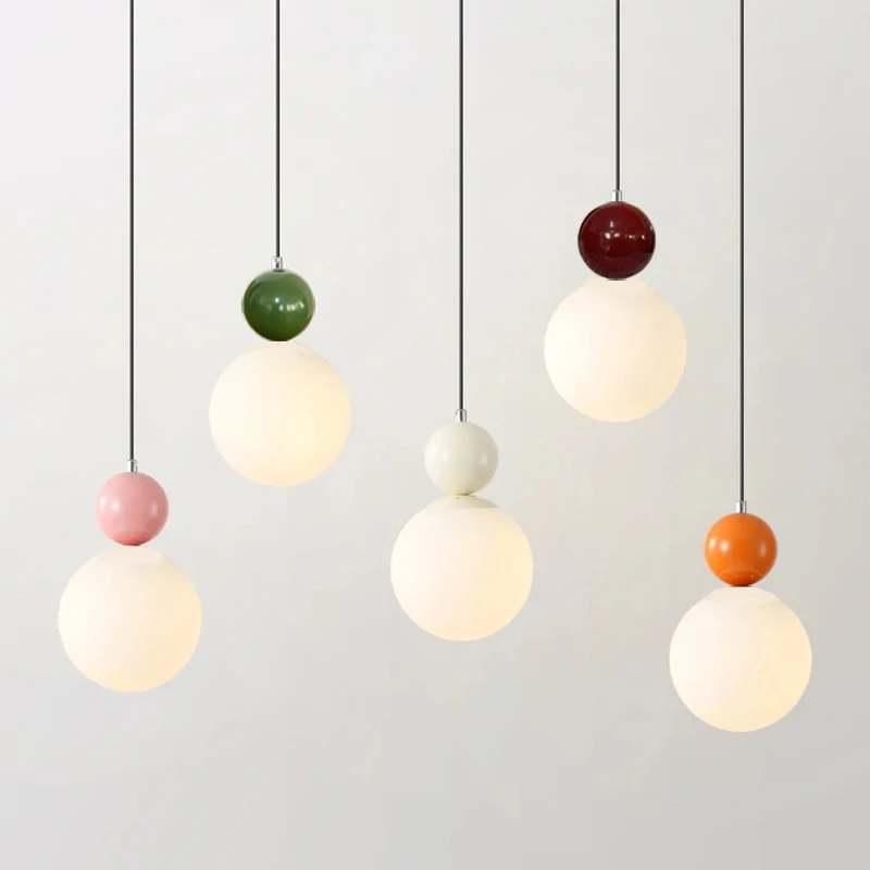 Modern Color Round Ball Long-Line Bedroom Single-Head Pendant Lamp With Glass And Injection-Molded Cover For Dining Room E27