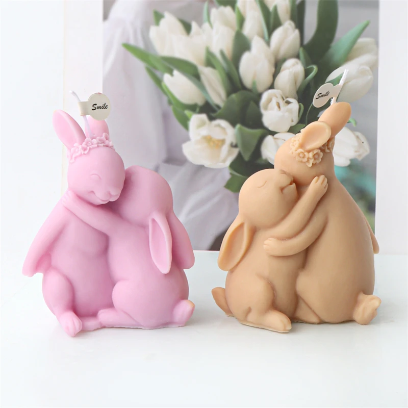 New 3D Rabbit Silicone Candle Mold Easter Bunnies Shape Fondant Cake Decorating Mould Flower Rabbit Aromatherapy Plaster Mold