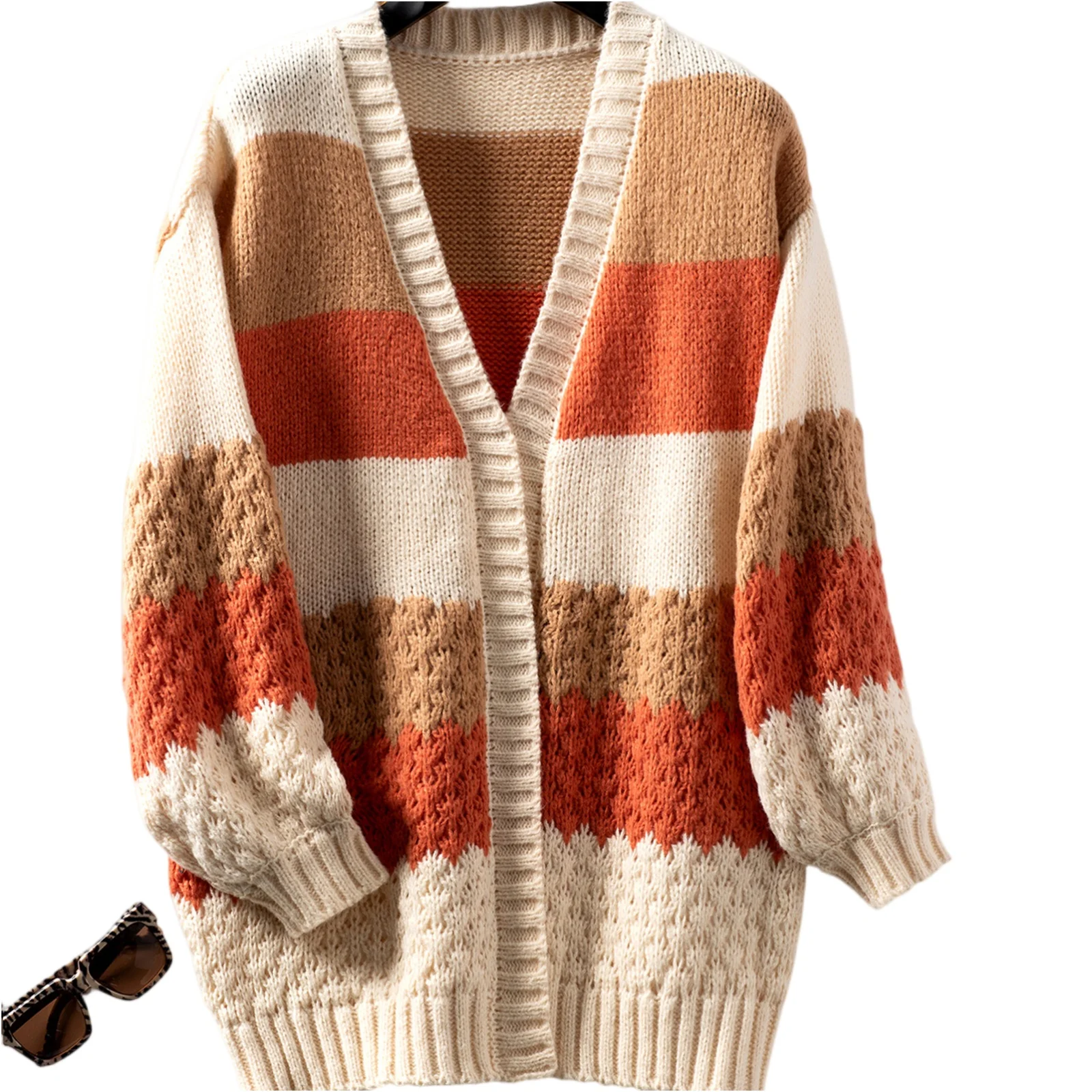 2025 à la mode automne et hiver Style Long Cardigan pull ample rayé décontracté minimaliste Cardigan tricot vêtements d'extérieur pour les femmes