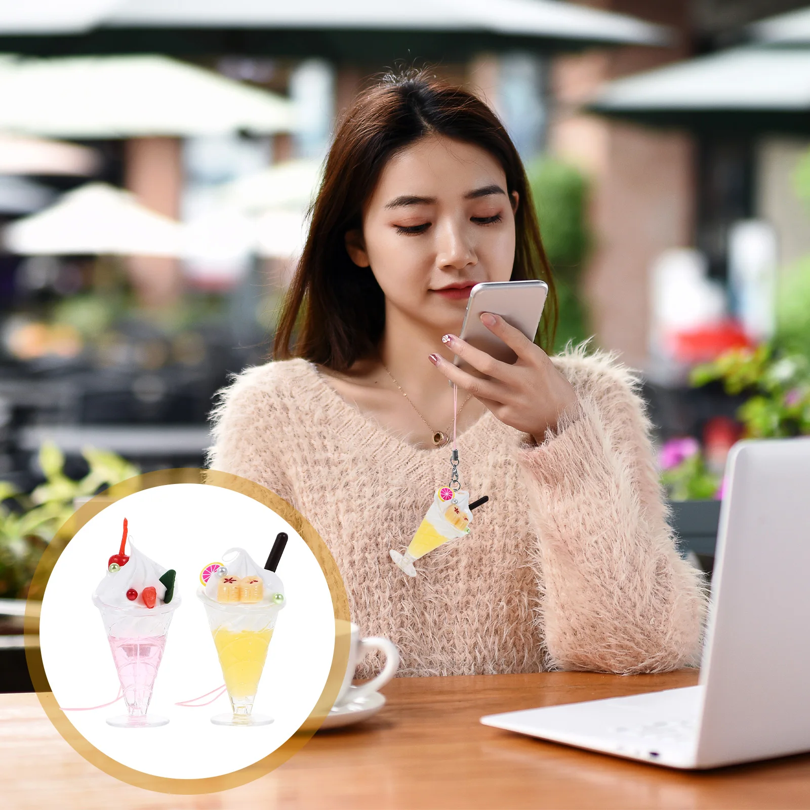 

4 Pcs Ice Cream Pendants Phone Case Charms Artificial Dessert Decorations Jewelry Plastic Mobile Bag Women for Purse Miss