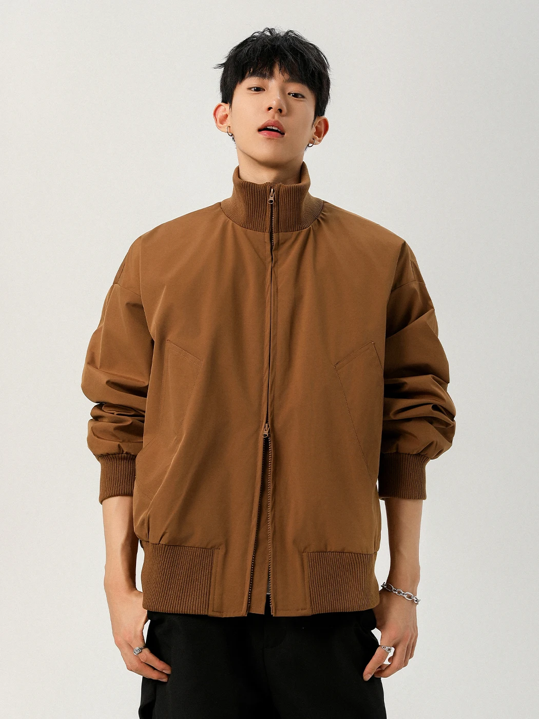 

Коричневая мужская зимняя куртка-бомбер с воротником-стойкой, утепленная, из хлопка и полиэфирного волокна, повседневная, в рабочем стиле