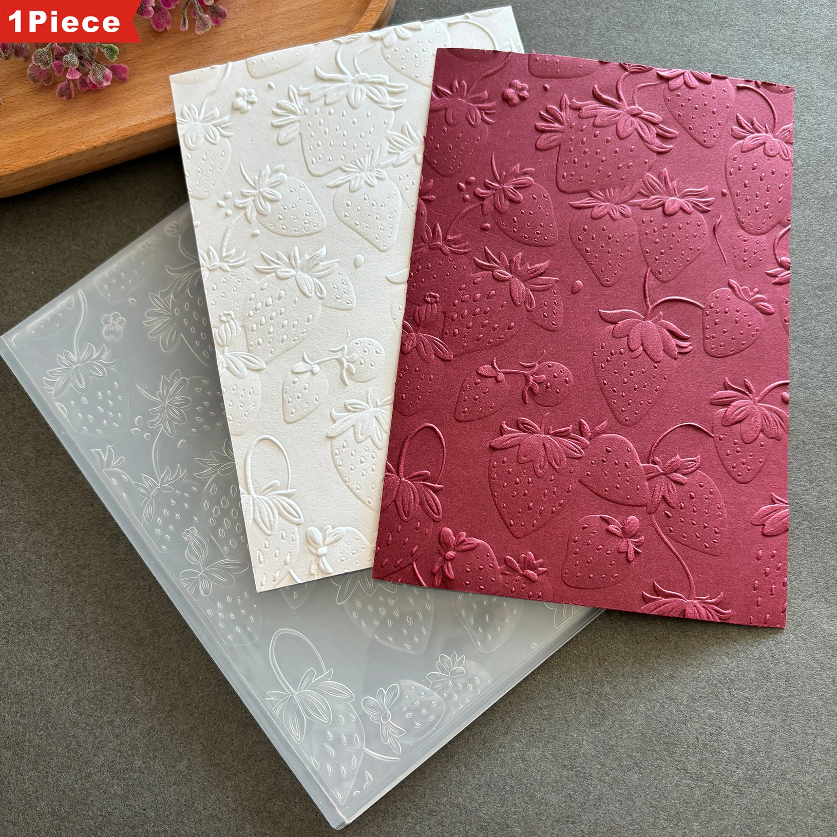New 3D Relief Folder - Seamless Pattern Strawberry Design for Handmade and Letter Background Card Scrapbook