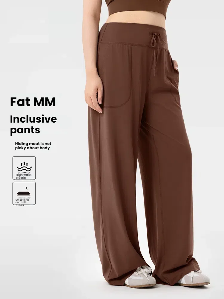 Damskie spodnie sportowe plus size, luźne, z wysokim stanem, ze sznurkiem, szerokie nogawki, elastyczne, wyszczuplające spodnie do fitnessu, długie spodnie do jogi, odzież.