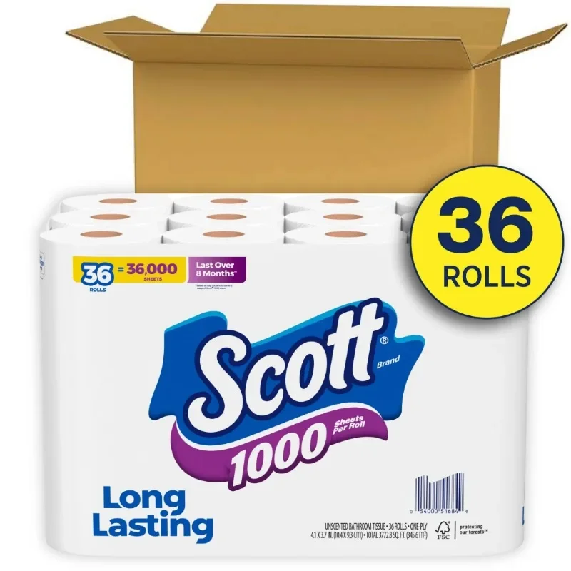 Scott 1000 Series Toilet Paper - 36 Rolls of 1000 Sheets per Roll - Soft & Durable Household Bathroom Tissue view 2