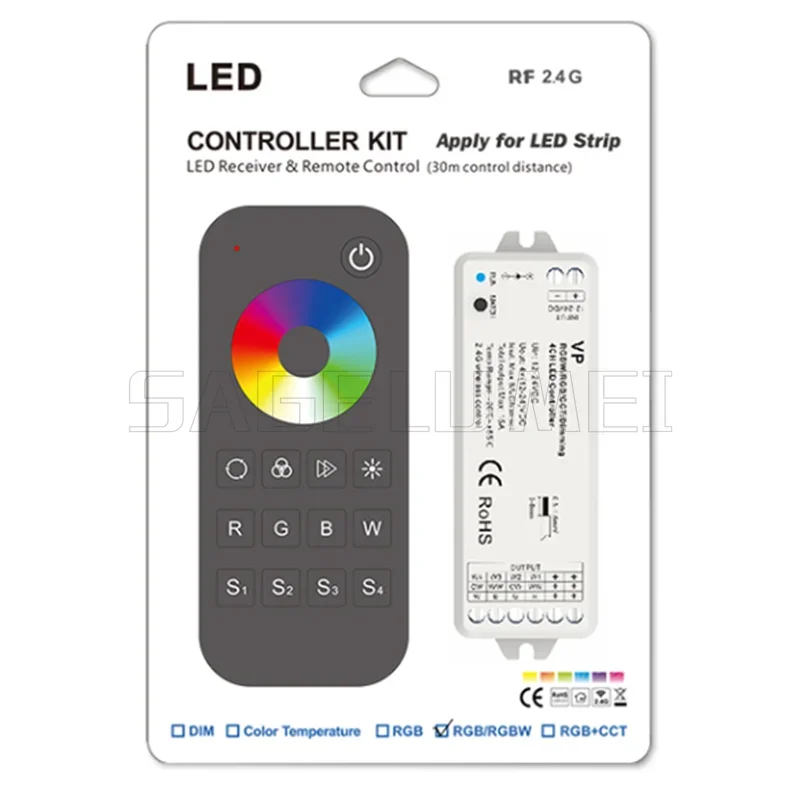 RGBW LED قطاع مجموعة التحكم RT4 R8-1 2.4G RF عن بعد + VP 4A * 4CH استقبال 1000 هرتز PWM ل RGBW LED قطاع أضواء الشريط DC12V-24V