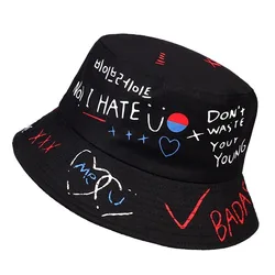 Nowe letnie unisex kapelusz typu bucket składane na zewnątrz zapewniający cień mężczyźni kobiety plaża rybak kapelusze modny kapelusz drukowanie graffiti kapelusz