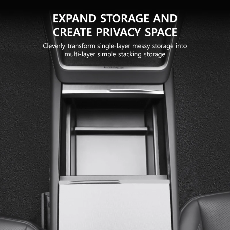 NovaAcc Center Console Storage Box for Tesla Model Y Juniper Model 3 Highland 2024-2027 Front Rear Armrest Organizer Tray