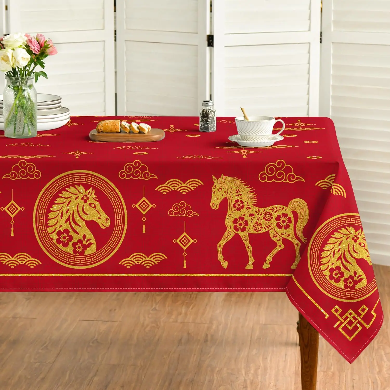Chinese New Year Tablecloth Home Party Decor China Lunar New Year of Horse 2026 Table Cloth Spring Festival New Year Decorations