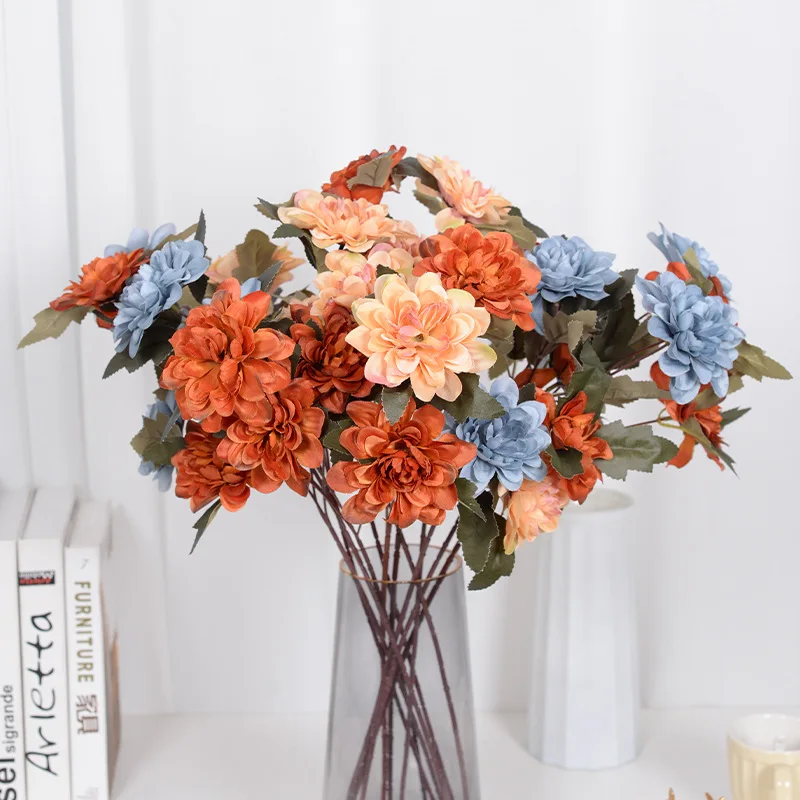 

2pc 60cm Dahlia Artificial Flower 3 Dahlia Material Wedding Hotel Home Decoration Road Silk Flower Fake Flower Peony Flower