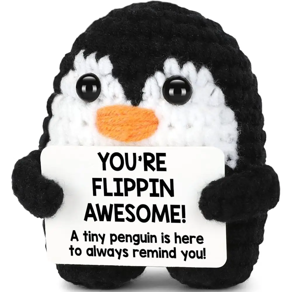 Positive Crochet Penguin, Funny Inspirational Christmas Birthday Gifts for Women Men Teen Grandkids Friend Coworker Appreciation