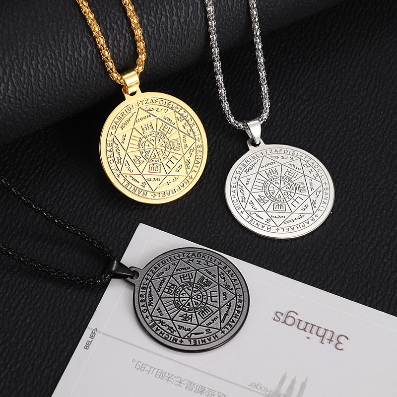 Solomon Hexagon Seven Archangels Medal Stainless Steel Necklace for Men Women Personality Amulet Jewelry Gift