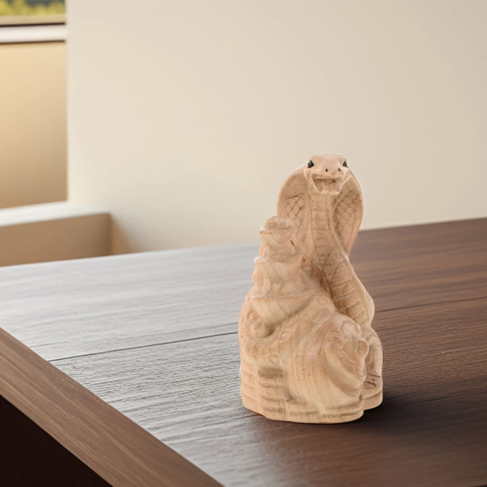 

2pcs of Snake Wood Carving Snake Statue Figurine Sculpture Ornaments Handcrafted Home Decor Chinese Zodiac Mini Model Figurine