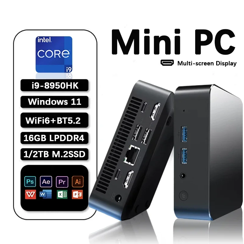 

Мини-ПК Intel Core i9 8950HK с Windows 11, 16 ГБ ОЗУ, 1 ТБ SSD, Wi-Fi 6, BT5.2, 4K HD, портативный мини-компьютер для игр, офиса и учебы