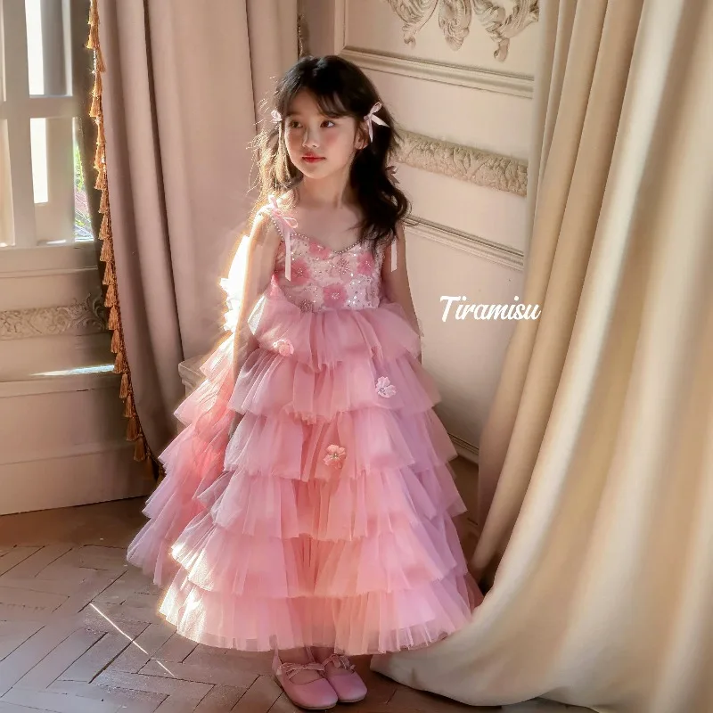 

Розовое платье-тюльпан для девочек с тонкими бретелями, летнее, для дня рождения, свадебное, для девочек-цветочниц, элегантное, с пышной юбкой