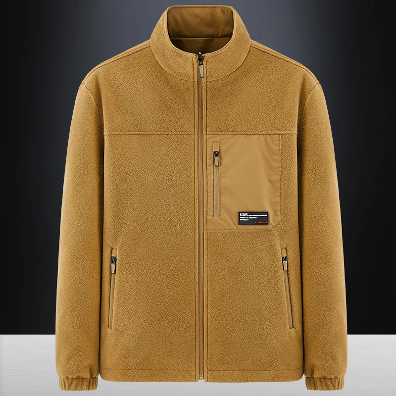 

2024 Autumn And Winter New Men's Double-Sided Polar Fleece Coat Thick Jacket Youth Stand Collar Loose Large Size Shirt