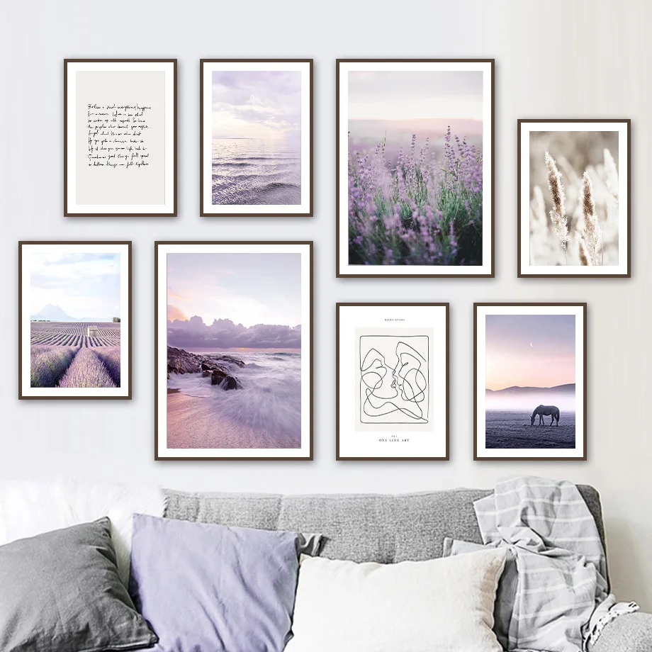 

Purple Lavender Sea Reed Horse Line Quote Wall Art Canvas Painting Nordic Posters And Prints Wall Pictures For Living Room Decor