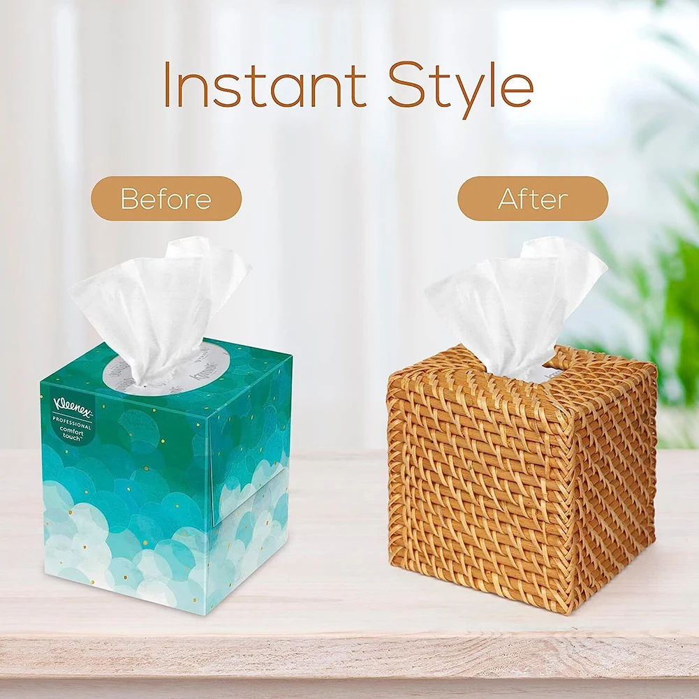 Square Rattan Wicker Woven Paper Storage Box Tissue Box Tissue Holder Napkin Cover Napkin Dispenser Desktop Decor 2024