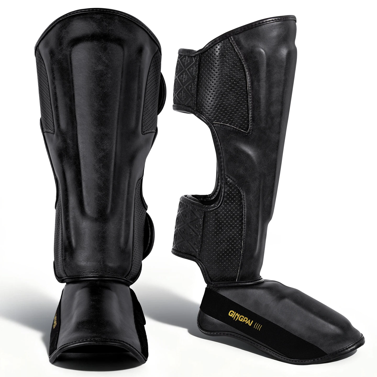 

GINGPAI Microfiber Leather Professional Protection Closure-Free Shin Guards Light Kicking MMA Muay Thai Boxing Training Ankle