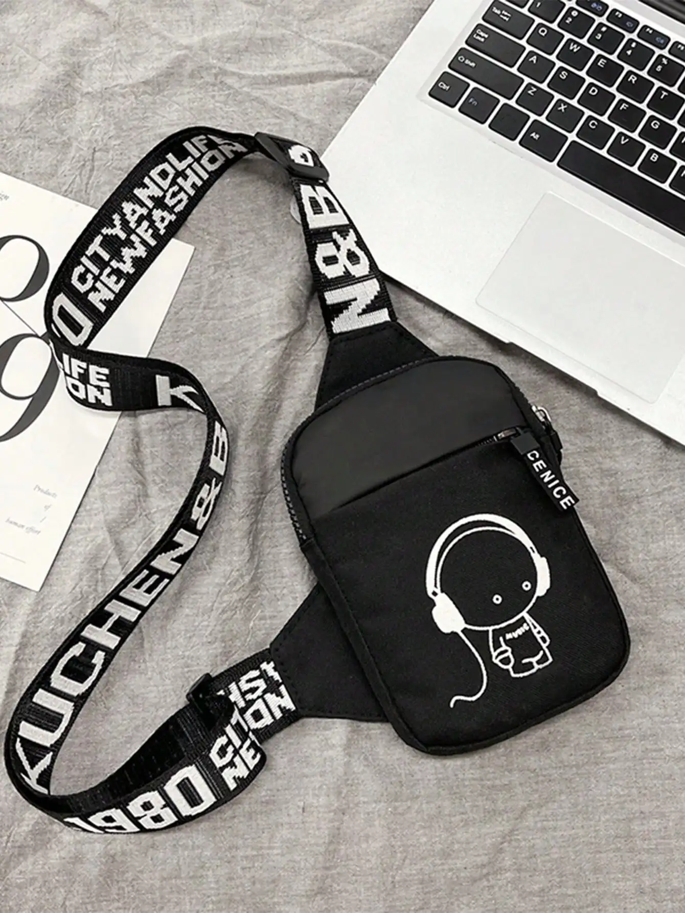 Cute Cartoon Prince Printed Chest Bag Embroidered Letter Shoulder Strap Lightweight Diagonal Cross Bag Suitable for Daily Use