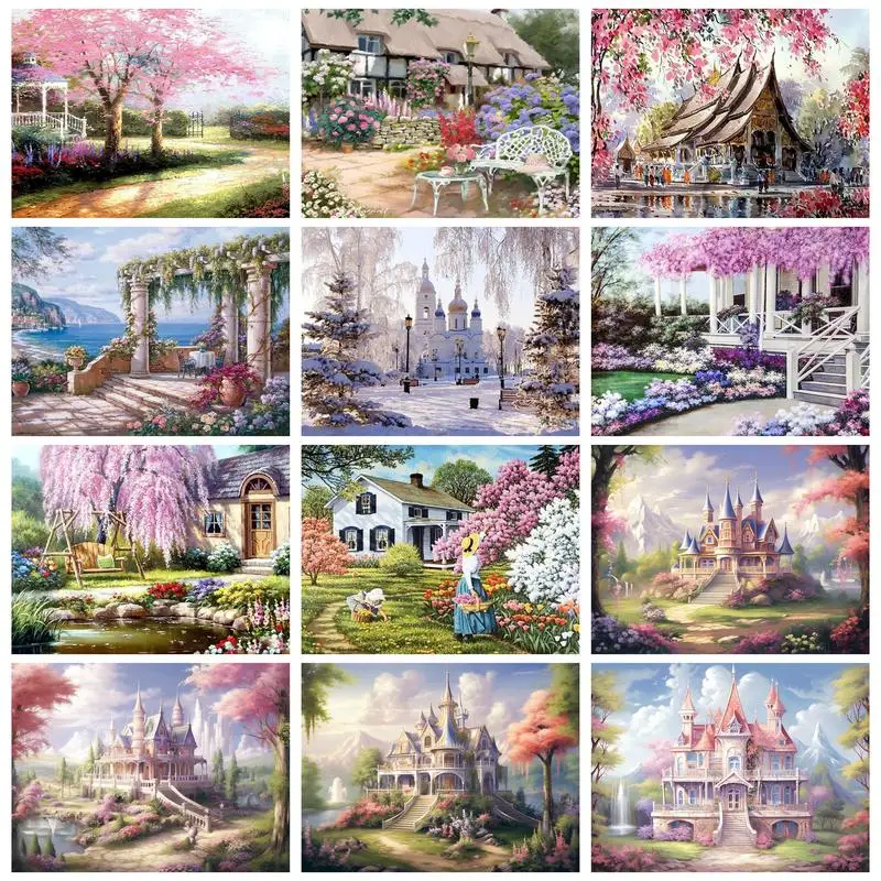 

RUOPOTY Frame Castle Diy Painting By Numbers For Adults On Canvas Coloring By Number Home Decoration Art