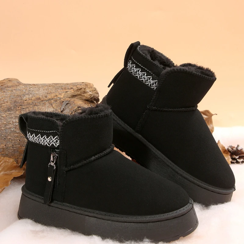 

2025 зимние новые дизайнерские зимние ботинки с боковой молнией и украшением, женские модные теплые повседневные женские ботинки на толстой подошве