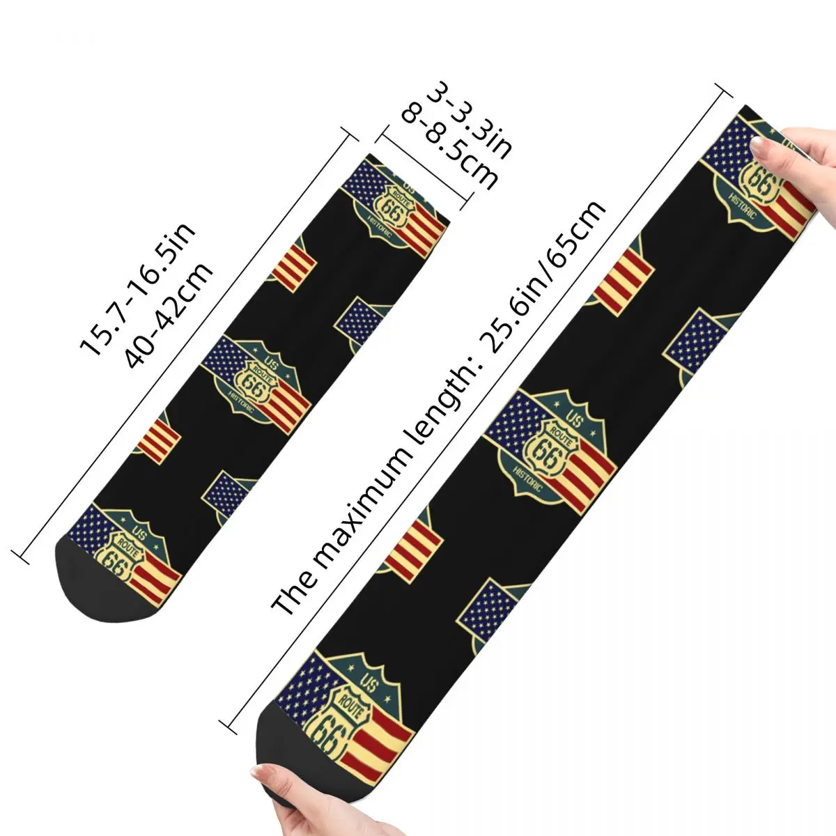 Happy Men's Socks Historic US Sign Vintage Route 66 Harajuku Casual Crew Sock Gift Pattern Printed