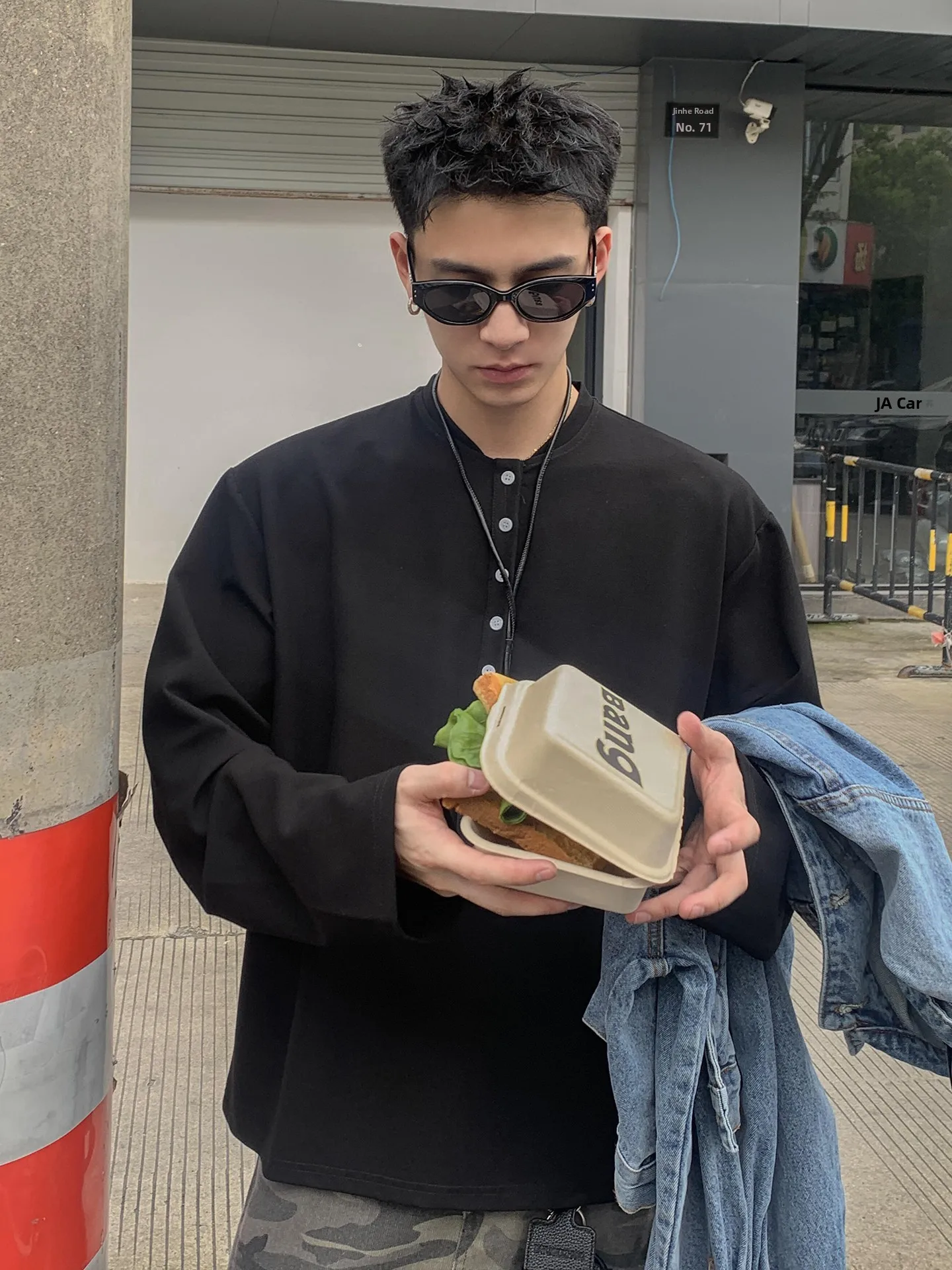 

Мужская футболка с длинным рукавом и воротником хенли, осенняя модная дышащая футболка прямого кроя для повседневной носки