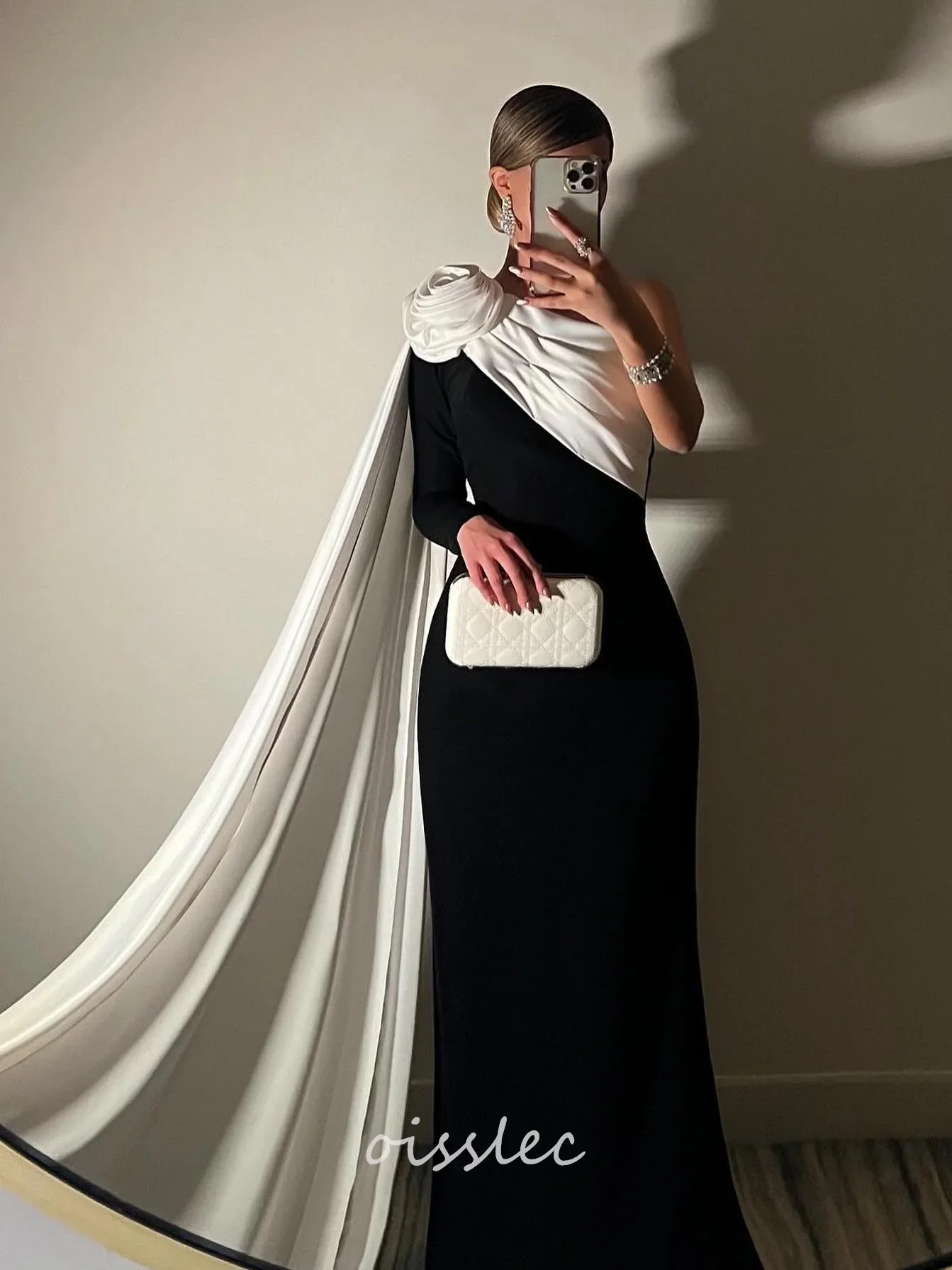 

Oisslec Simple Black White Evening Dresses One Shoulder Formal Occasion Gown Prom Dress For Ramadan 2024 vestidos de noche