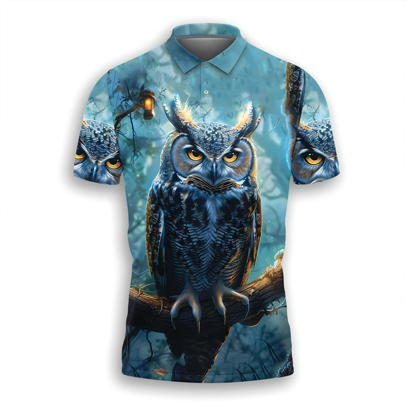 Trend Owl Graphic Polo Shirts For Men Fashion Summer Streetwear 3D Animals Printed Lapel T Shirts Loose Cool Short Sleeve Polo