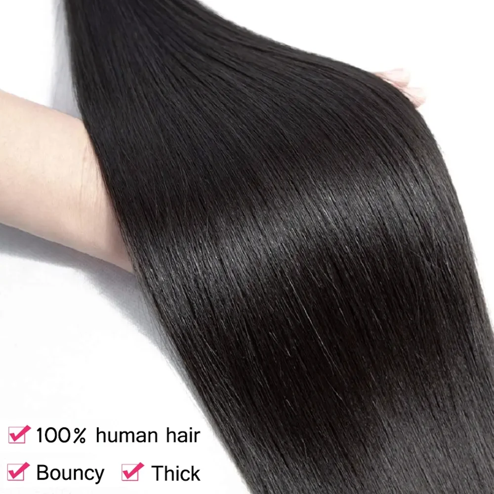 Extensiones de cabello humano liso de 40 pulgadas, tejido brasileño, extensiones de cabello humano virgen 100% Remy, 1/3/4 Uds., extensiones de cabello humano crudo