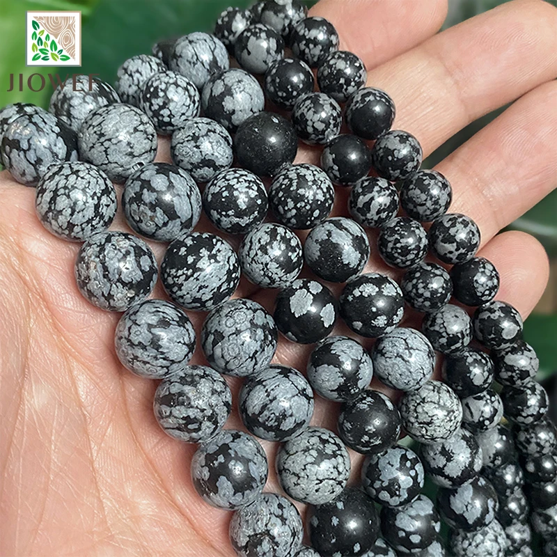 Snow Flake Obsidian Jaspers Loose Round Beads Natural Stone  For Diy Bracelet Necklace Jewelry Making 15